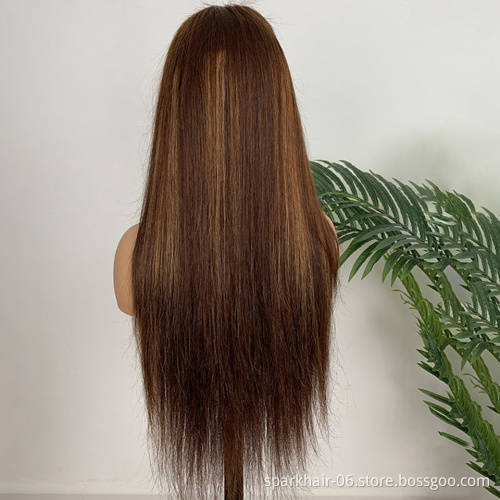 13x6 Pre-Plucked Straight Brown And Blonde Highlight Human Hair Wig #4/30 Highlighted Wigs Blonde Highlight Wig Lace Front